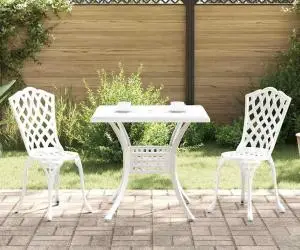 vidaXL Set bistro de grădină, 3 piese, alb, aluminiu turnat
