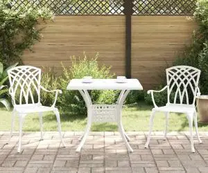 vidaXL Set bistro de grădină, 3 piese, alb, aluminiu turnat