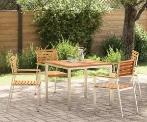 vidaXL Set Masă Grădină 5 pcs Lemn de tec masiv și oțel inoxidabil