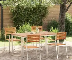 vidaXL Set dining grădină 5 pcs Lemn de tec masiv și oțel inoxidabil