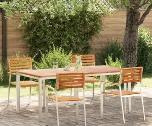 vidaXL Set Mese Grădină 5 pcs Lemn de tec masiv și oțel inoxidabil