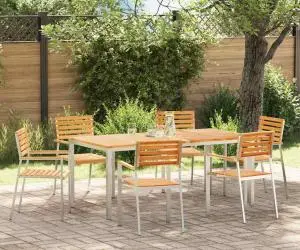 vidaXL Set masă grădină 7 pcs Lemn de tec masiv și oțel inoxidabil