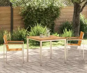 vidaXL Set de dining pentru grădină - 3 piese din lemn masiv de acacia și oțel inoxidabil.