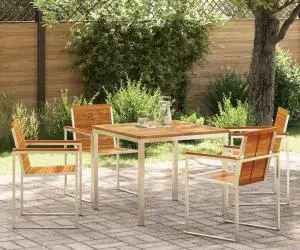 vidaXL Set de dining pentru grădină , 5 piese, masă din lemn solid de acacia și oțel inoxidabil