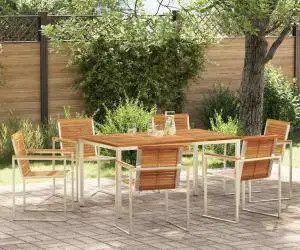 vidaXL Set de dining pentru grădină, cu 7 piese: masă din lemn solid de acacia și oțel inoxidabil.