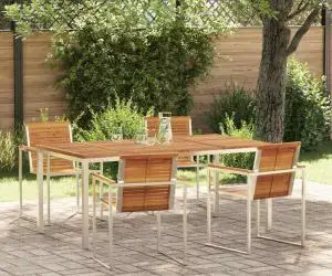 vidaXL Set de dining pentru grădină , 5 piese, cu masă din lemn de acacia și oțel inoxidabil.