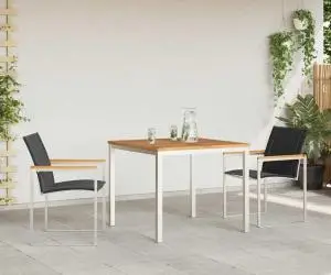 vidaXL Set de dining pentru grădină , 3 piese din lemn masiv de acacia și oțel inoxidabil