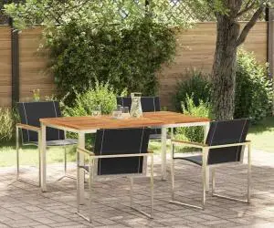 vidaXL Set de grădină 5 piese din lemn de acacia și oțel inoxidabil