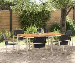 vidaXL Set de dining pentru grădină 7 piese din lemn masiv de acacia și oțel inoxidabil