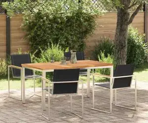 vidaXL Set de grădină 5 piese din lemn de teak și oțel inoxidabil