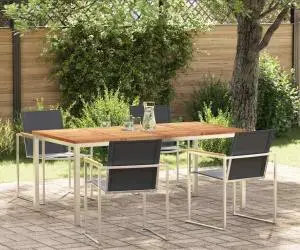 vidaXL Set de 5 piese pentru grădină din lemn de tec și oțel inoxidabil