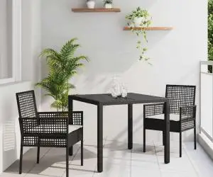 vidaXL Set de masă pentru grădină 3 pcs Negru 90 x 90 x 75 cm