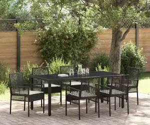 vidaXL Set de masă pentru grădină 7 pcs Negru 190 x 90 x 75 cm
