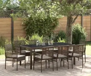 vidaXL Set de masă pentru grădină 9 pcs Maro 190 x 90 x 75 cm ratan PE