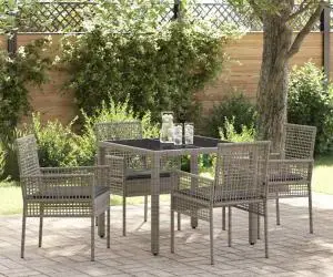 vidaXL Set de masă pentru grădină 5 pcs Gri 90 x 90 x 75 cm Poliratan