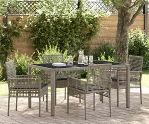 vidaXL Set de masă pentru grădină 5 pcs Gri 150 x 90 x 75 cm Poliratan