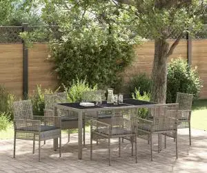 vidaXL Set de masă pentru grădină 7 pcs Gri 150 x 90 x 75 cm Poliratan