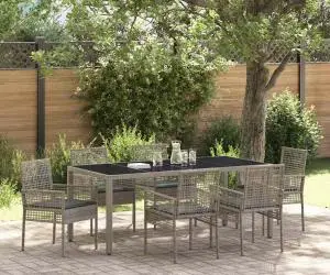 vidaXL Set de cină pentru grădină 7 pcs Gri 190 x 90 x 75 cm Poliratan
