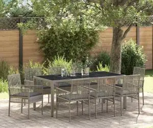 vidaXL Set de masă pentru grădină 9 pcs Gri 190 x 90 x 75 cm Poliratan