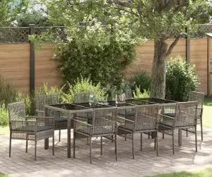 vidaXL Set de masă pentru grădină 9 pcs Gri 250 x 100 x 75 cm