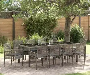 vidaXL Set de masă pentru grădină 11 pcs Gri 250 x 100 x 75 cm