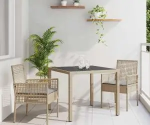 vidaXL Set de masă pentru grădină 3 pcs Bej 90 x 90 x 75 cm