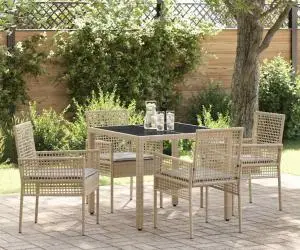 vidaXL Set de masă pentru grădină 5 pcs Bej 90 x 90 x 75 cm Poliratan