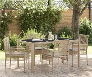vidaXL Set de masă pentru grădină 5 pcs Bej 150 x 90 x 75 cm Poliratan