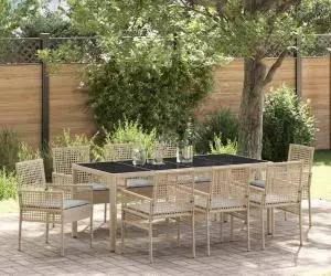vidaXL Set de masă pentru grădină 9 pcs Bej 190 x 90 x 75 cm