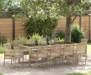 vidaXL Set de Dining pentru Grădină 11 pcs Bej 250 x 100 x 75 cm