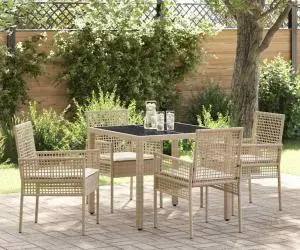 vidaXL Set de masă pentru grădină 5 pcs Bej 90 x 90 x 75 cm Poliratan