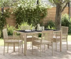 vidaXL Set de masă pentru grădină 5 pcs Bej 150 x 90 x 75 cm