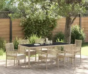 vidaXL Set de masă pentru grădină 7 pcs Bej 190 x 90 x 75 cm Poliratan