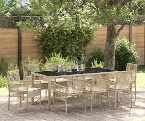vidaXL Set de masă pentru grădină 9 pcs Bej Mare rattan PE