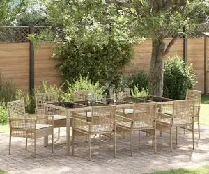 vidaXL Set de masă pentru grădină 9 pcs Bej 250 x 100 x 75 cm
