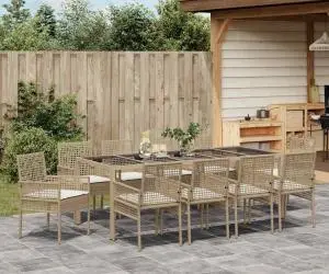 vidaXL Set de masă pentru grădină 11 pcs Bej 250 x 100 x 75 cm