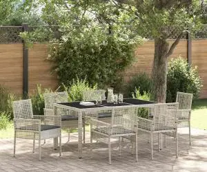 vidaXL Set de masă pentru grădină 7 pcs Gri deschis 150 x 90 x 75 cm