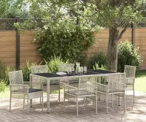 vidaXL Set de masă pentru grădină 7 pcs Gri deschis 190 x 90 x 75 cm