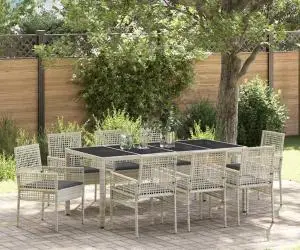 vidaXL Set de masă pentru grădină 9 pcs Gri deschis 190 x 90 x 75 cm