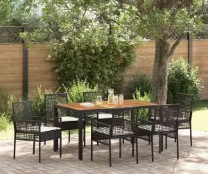 vidaXL Set de dining cu 7 piese cu perne, Negru, Poliratan