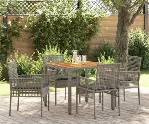 vidaXL Set dining 5 piese cu perne Gri din poliratan