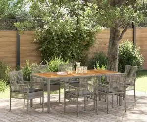 vidaXL Set de dining 7 piese pentru grădină cu perne gri din poliratan