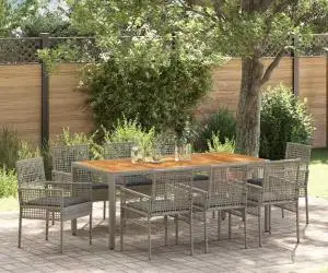 vidaXL Set dining cu 9 piese și perne Gri din ratan poli