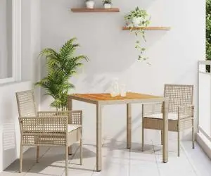 vidaXL Set de dining 3 piese cu perne bej din ratan.