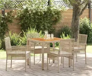 vidaXL Set de mese de grădină cu perne bej din ratan poliester