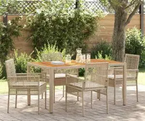 vidaXL Set de dining cu 5 piese pentru grădină cu pernițe bej din ratan