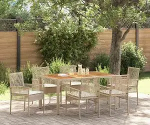 vidaXL Set de dining 7 piese pentru grădină cu perne bej din ratan