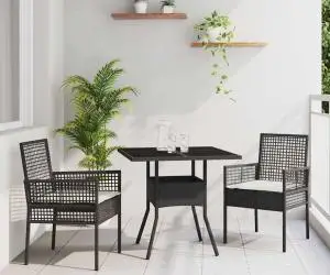 vidaXL Set de dining pentru grădină 3 piese Ratan negru