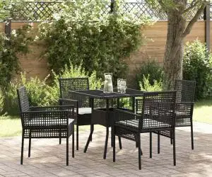 vidaXL Set de mese pentru grădină cu 5 piese, Negru, Poliratan