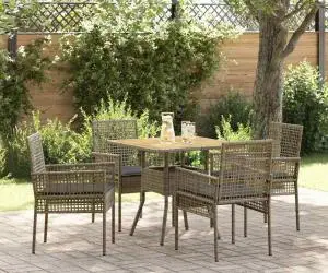 vidaXL Set de dining cu 5 piese pentru grădină cu perne gri din poliratan